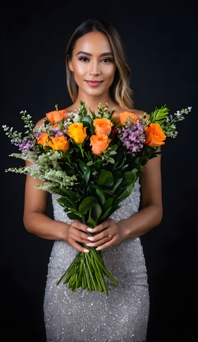 性感时尚优雅气质手捧花束美女图片